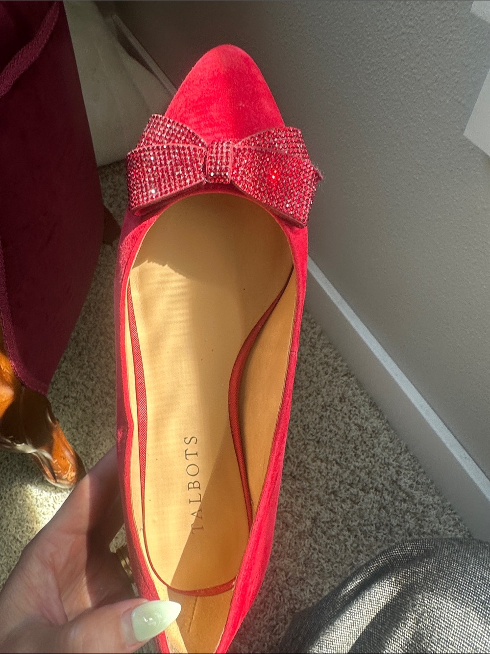 Talbots Red Suede Ballet Flats with Bow Accent - Picture 2 of 5
